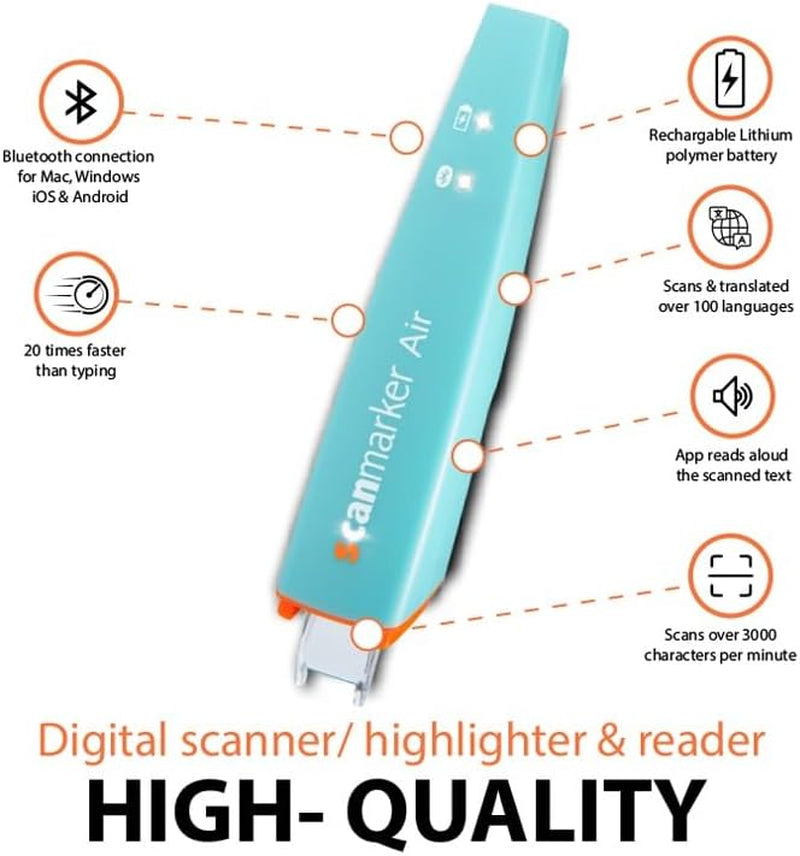Air Pen Scanner & Translator Pen | Electronic Translation Pen & Smart Reading Pen for Dyslexia, Students & Professionals - Compatible with Mac, Windows, Ios & Android (Turquoise)