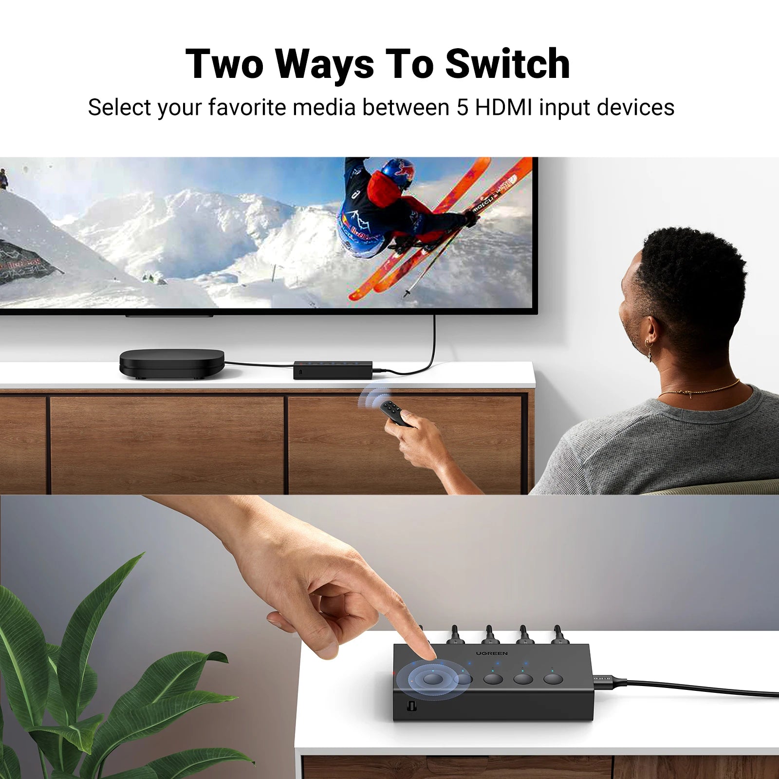 HDMI Switch 5 in 1 Out 4K@60Hz, HDMI Splitter with Remote 5 Port HDMI Switcher Selector Support 3D CEC HDR HDCP2.2 PS5/4
