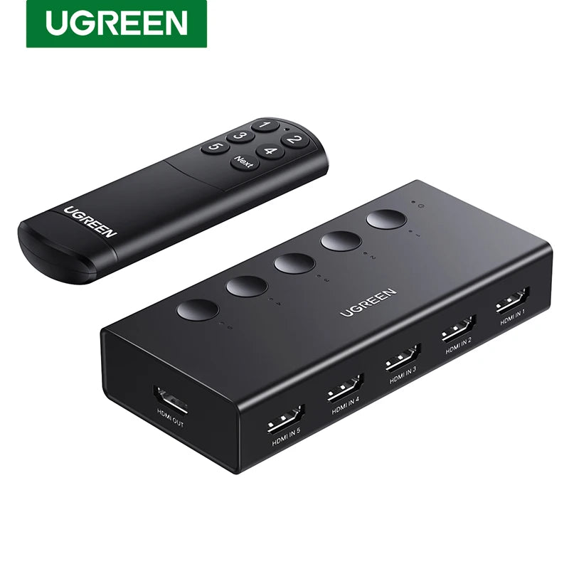 HDMI Switch 5 in 1 Out 4K@60Hz, HDMI Splitter with Remote 5 Port HDMI Switcher Selector Support 3D CEC HDR HDCP2.2 PS5/4