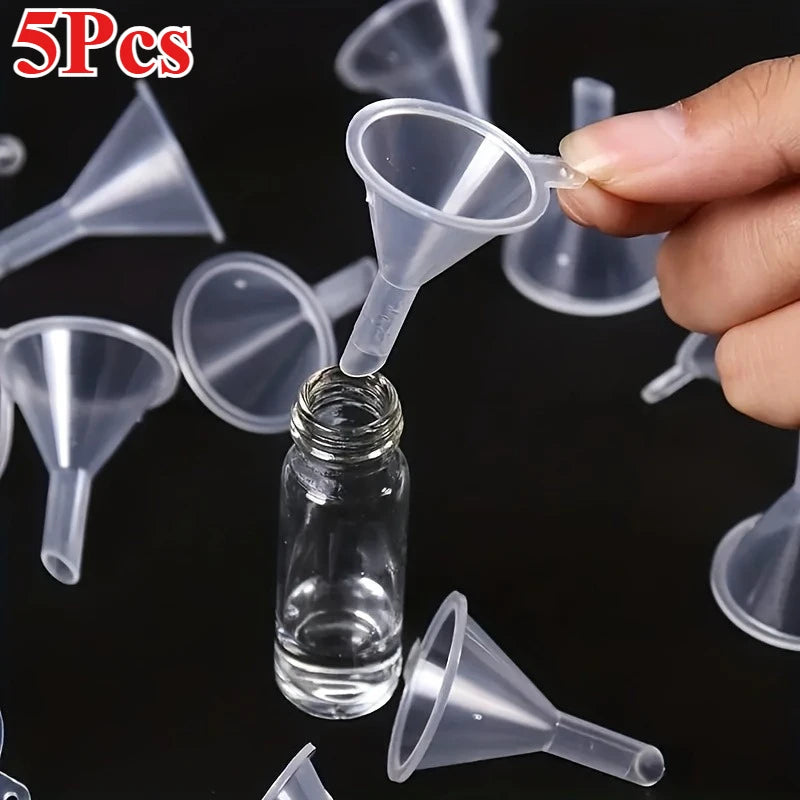 5Pcs Mini Plastic Funnels - Perfect for Perfumes, Essential Oils & Crafts | Transparent Liquid Filling Tools