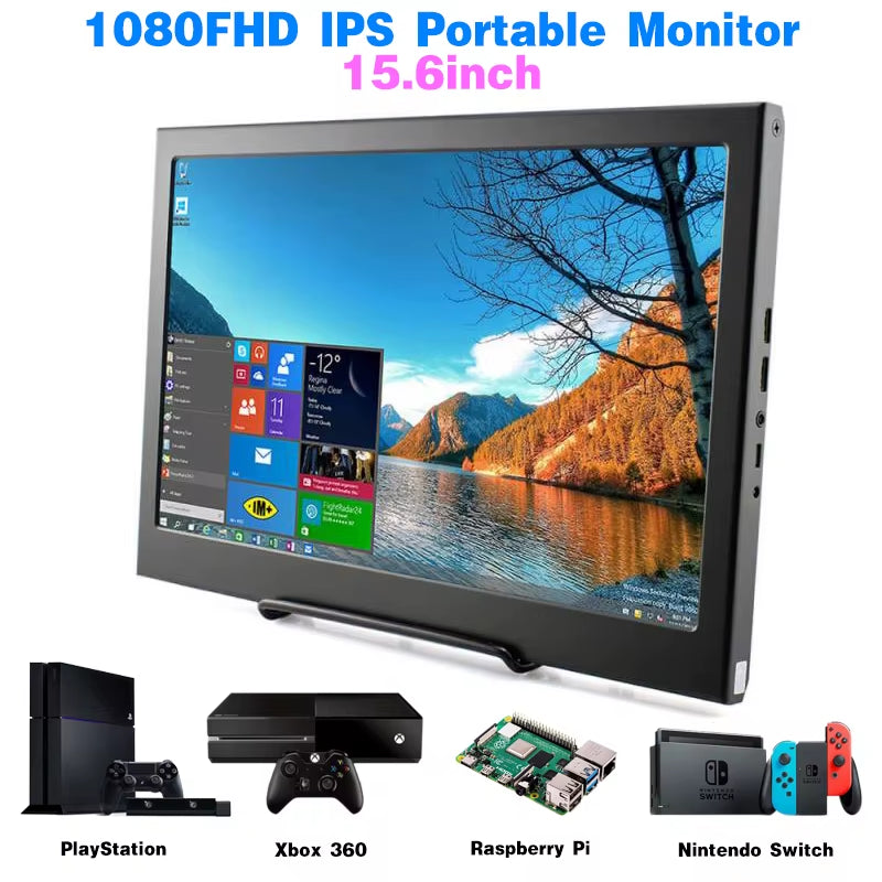 15.6Inch 1080P Portable Monitor IPS Panel USB Power Mini Hdmi-Compatible for Xbox Switch Respberry Pi PS5 Display LED Screen