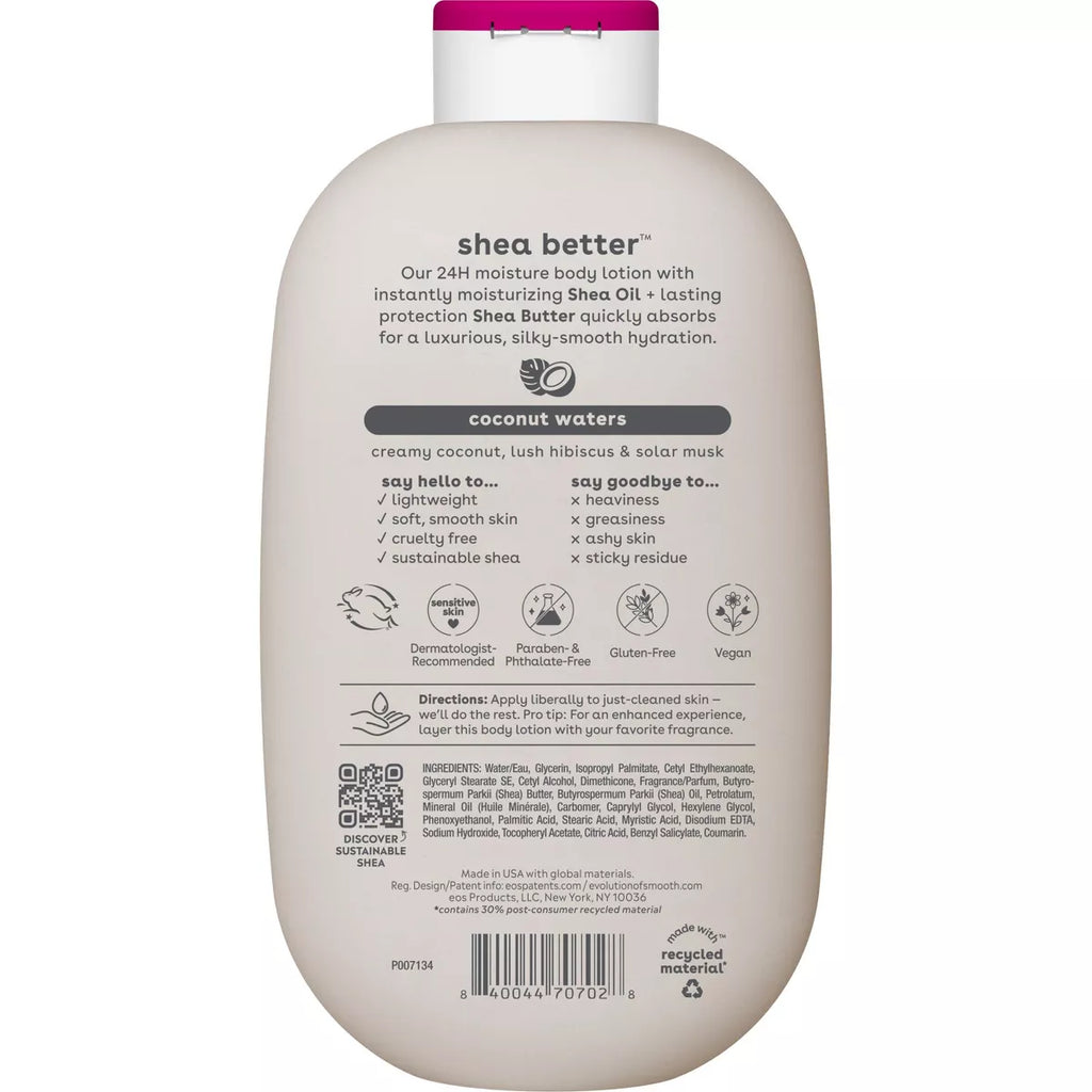 Eos Shea Better 24H Moisture Body Lotion - Coconut Waters - 16 Fl Oz: Hypoallergenic, Paraben-Free, Whole Body