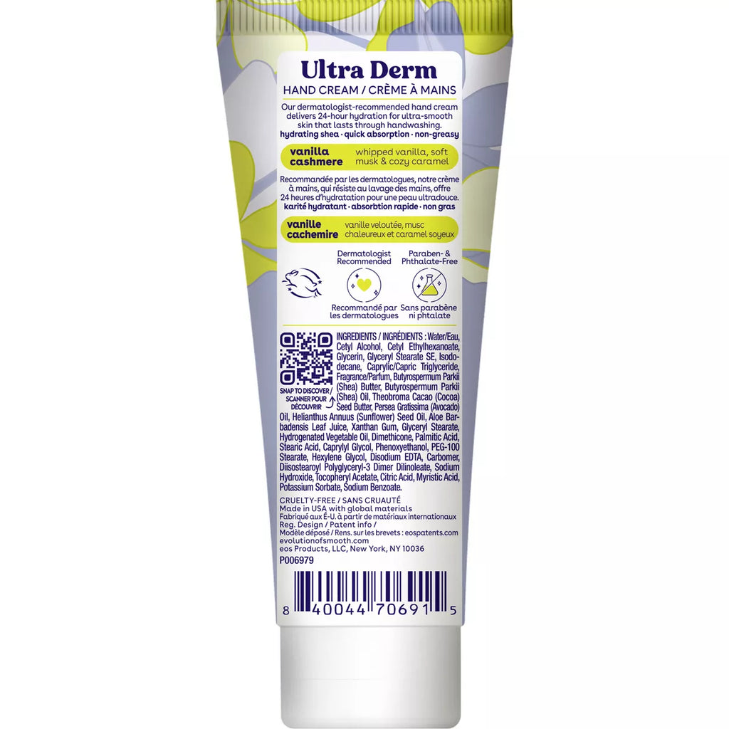 Eos Shea Better Ultra Derm Hand Cream - Vanilla Cashmere - 2.5 Fl Oz: Paraben-Free, Phthalate-Free, for Dry Skin, Squeeze Bottle