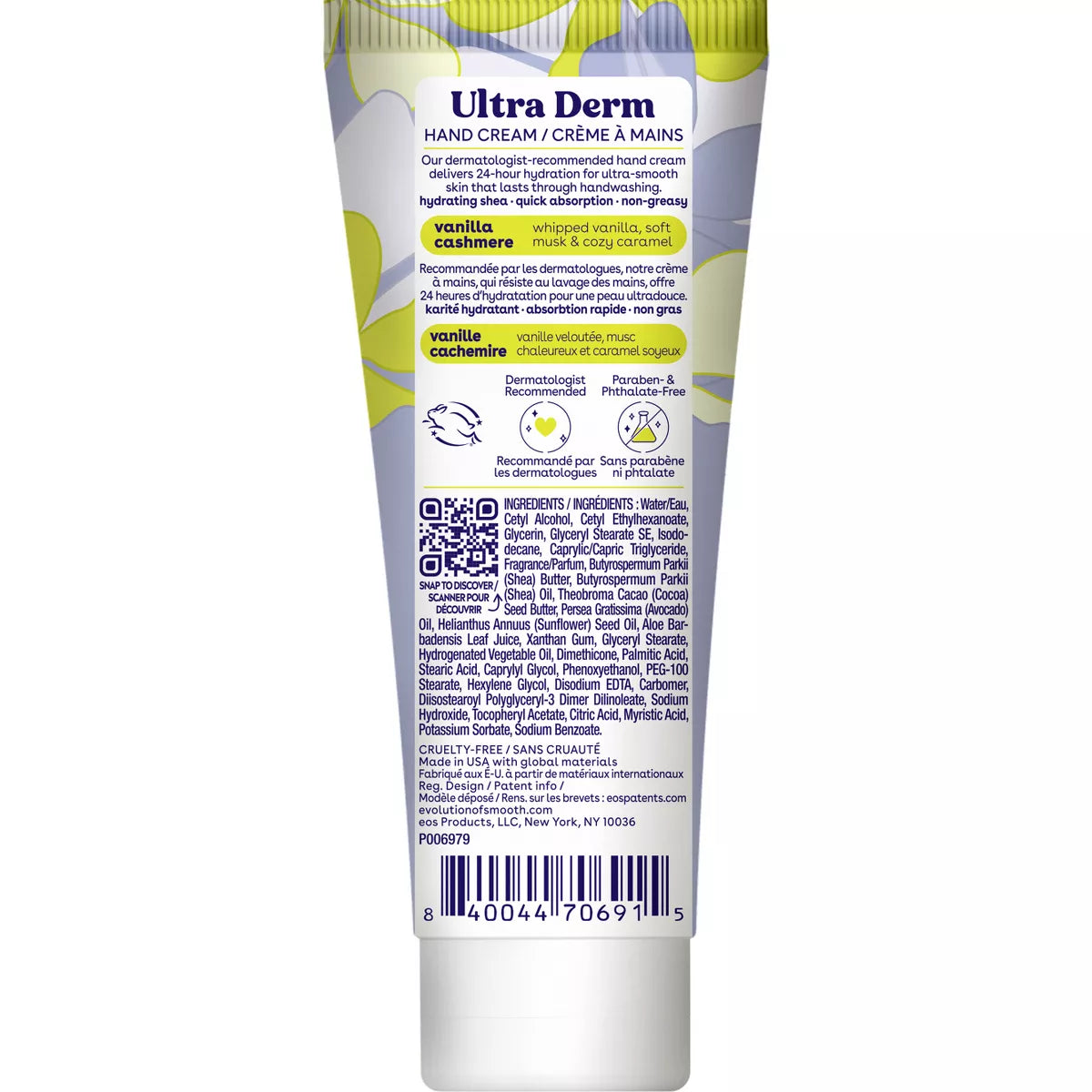 Eos Shea Better Ultra Derm Hand Cream - Vanilla Cashmere - 2.5 Fl Oz: Paraben-Free, Phthalate-Free, for Dry Skin, Squeeze Bottle