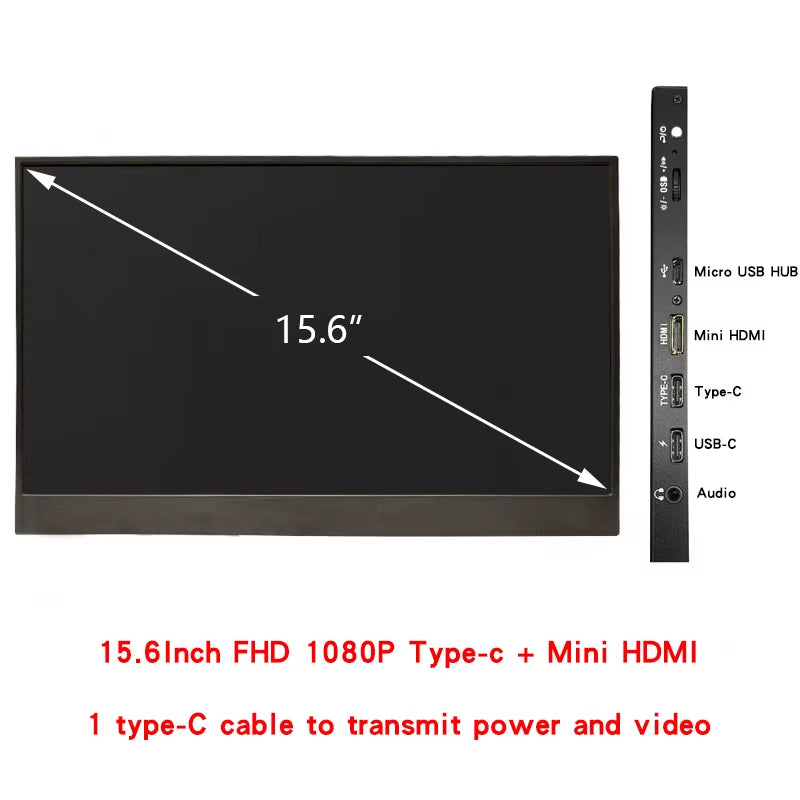 15.6Inch 1080P Portable Monitor IPS Panel USB Power Mini Hdmi-Compatible for Xbox Switch Respberry Pi PS5 Display LED Screen