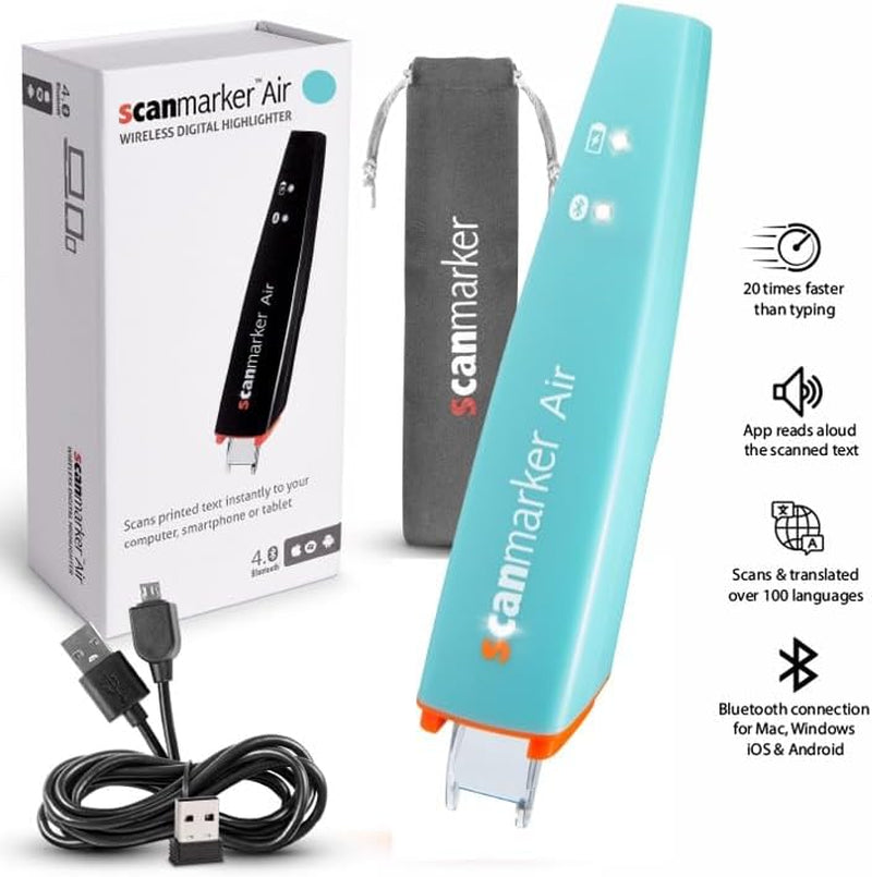 Air Pen Scanner & Translator Pen | Electronic Translation Pen & Smart Reading Pen for Dyslexia, Students & Professionals - Compatible with Mac, Windows, Ios & Android (Turquoise)