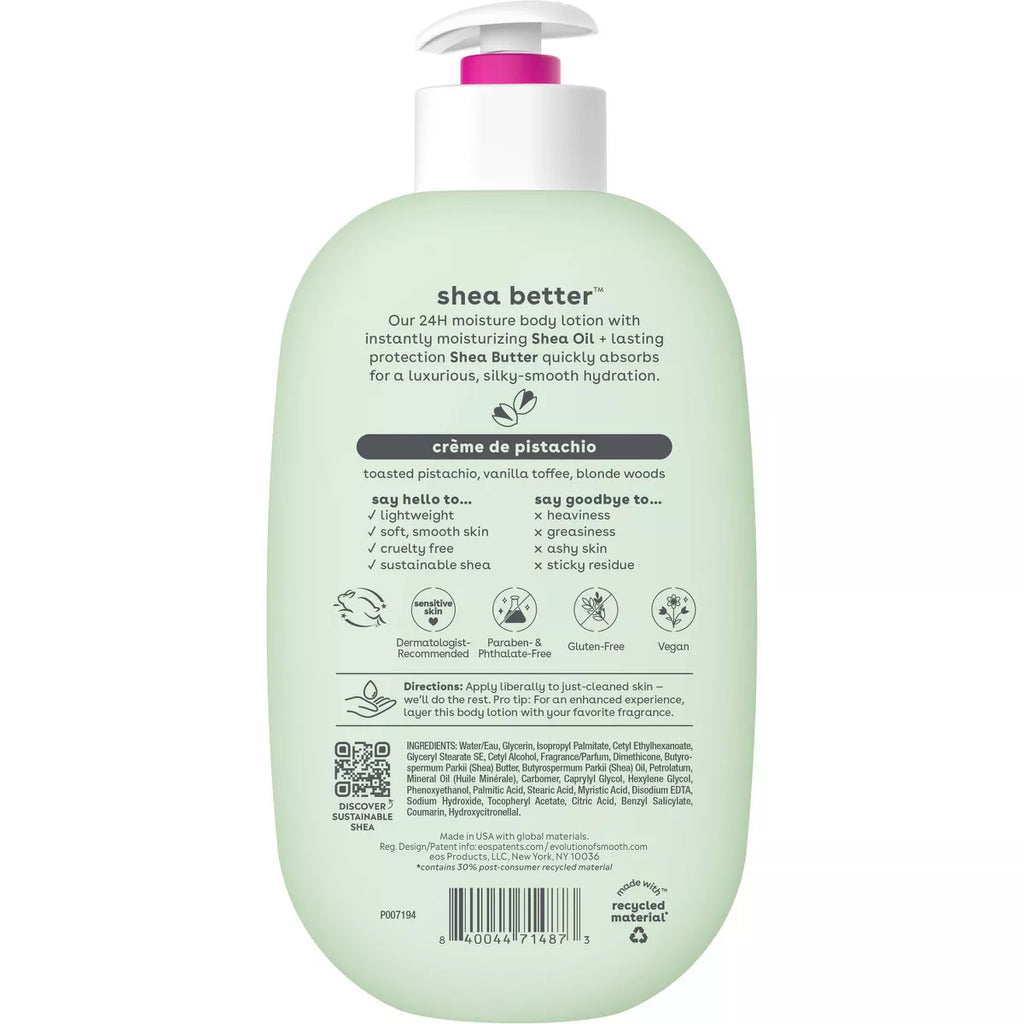 Eos Shea Better 24H Moisture Body Lotion - Crème De Pistachio - 16 Fl Oz: Moisturizing, Soothing, Whole Body Use, Hypoallergenic
