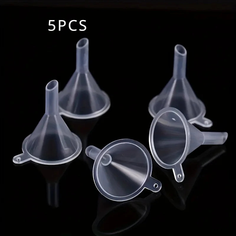 5Pcs Mini Plastic Funnels - Perfect for Perfumes, Essential Oils & Crafts | Transparent Liquid Filling Tools