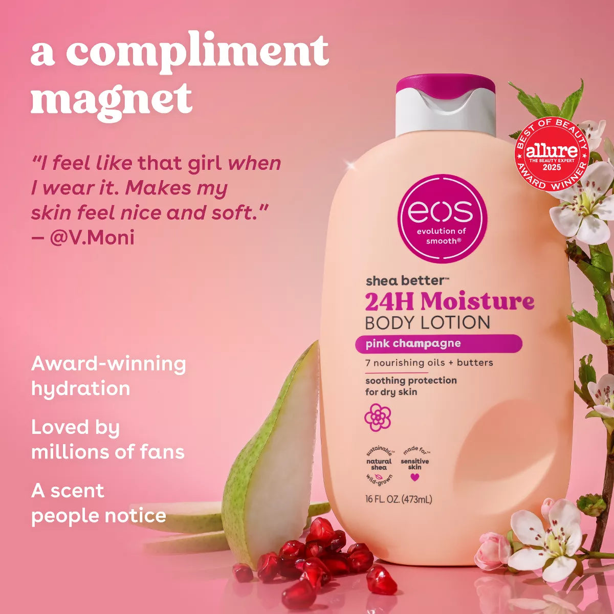 Eos Shea Better 24H Moisture Body Lotion - Pink Champagne - 16Oz