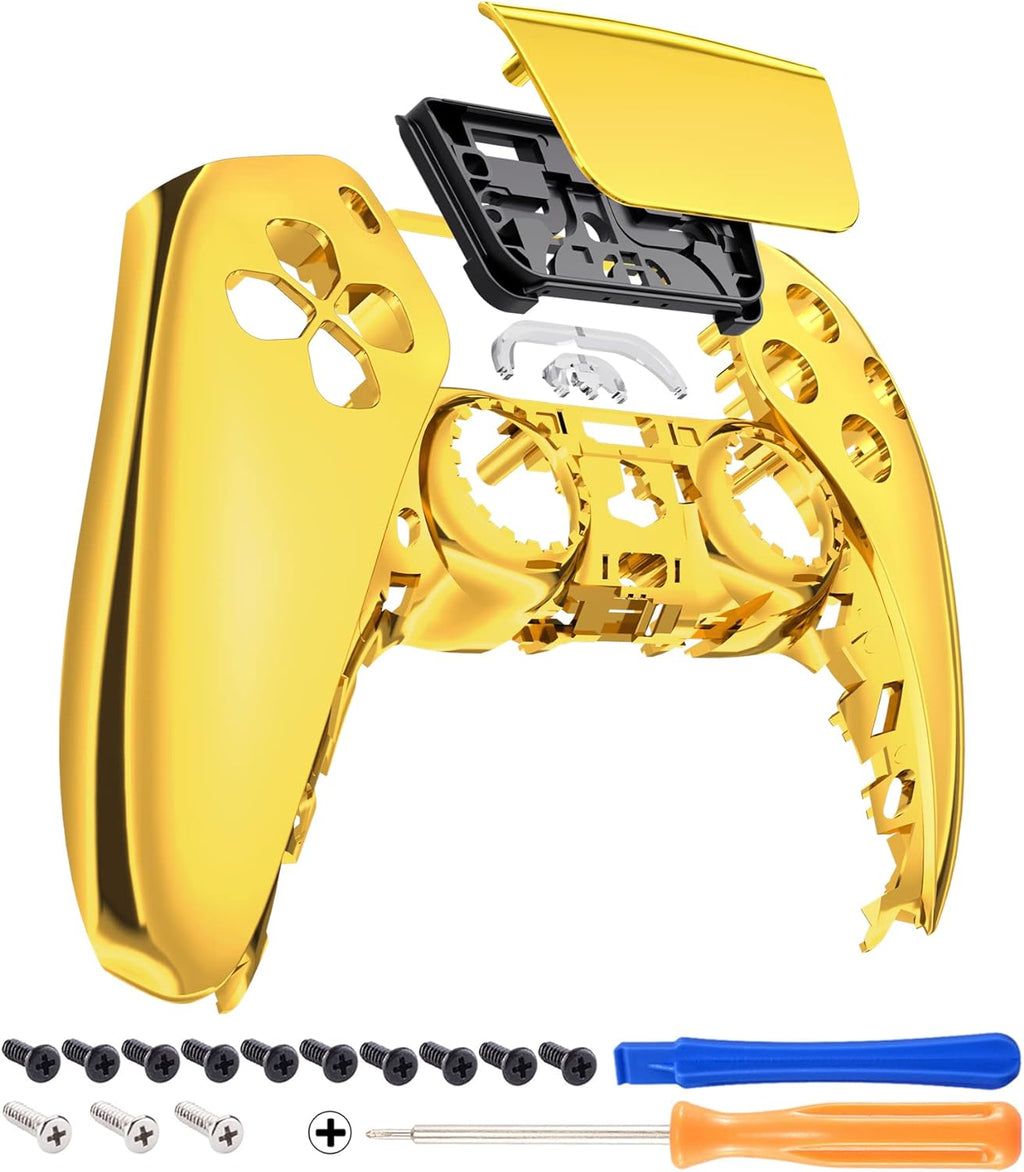 Chrome Gold Glossy Touchpad Front Top Shell Compatible with Ps5 Controller BDM-010 020 030 040 050, DIY Replacement Shell Custom Touch Pad Cover Compatible with Ps5 Controller