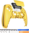 Chrome Gold Glossy Touchpad Front Top Shell Compatible with Ps5 Controller BDM-010 020 030 040 050, DIY Replacement Shell Custom Touch Pad Cover Compatible with Ps5 Controller