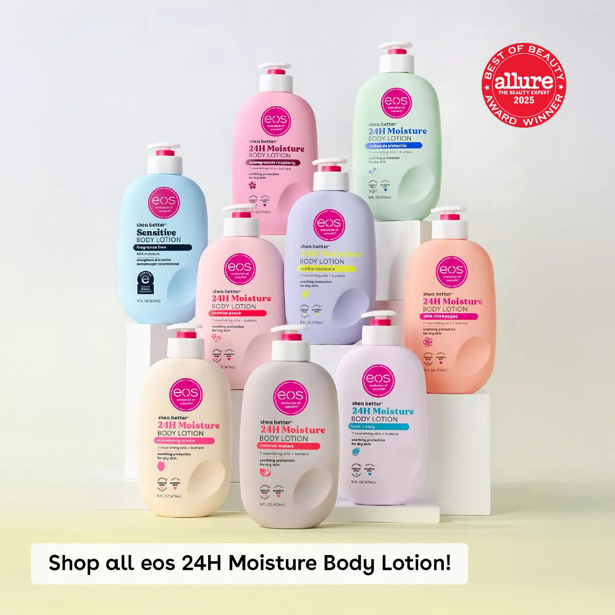 Eos Shea Better 24H Moisture Body Lotion - Fragrance Free - 16 Fl Oz: Whole Body, Bottle, Normal Skin