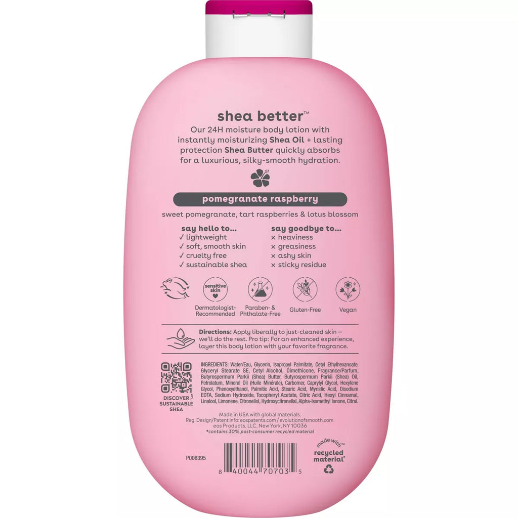 Eos Shea Better 24H Moisture Body Lotion - Pomegranate Raspberry - 16 Fl Oz: Hypoallergenic, Paraben-Free, Phthalate-Free