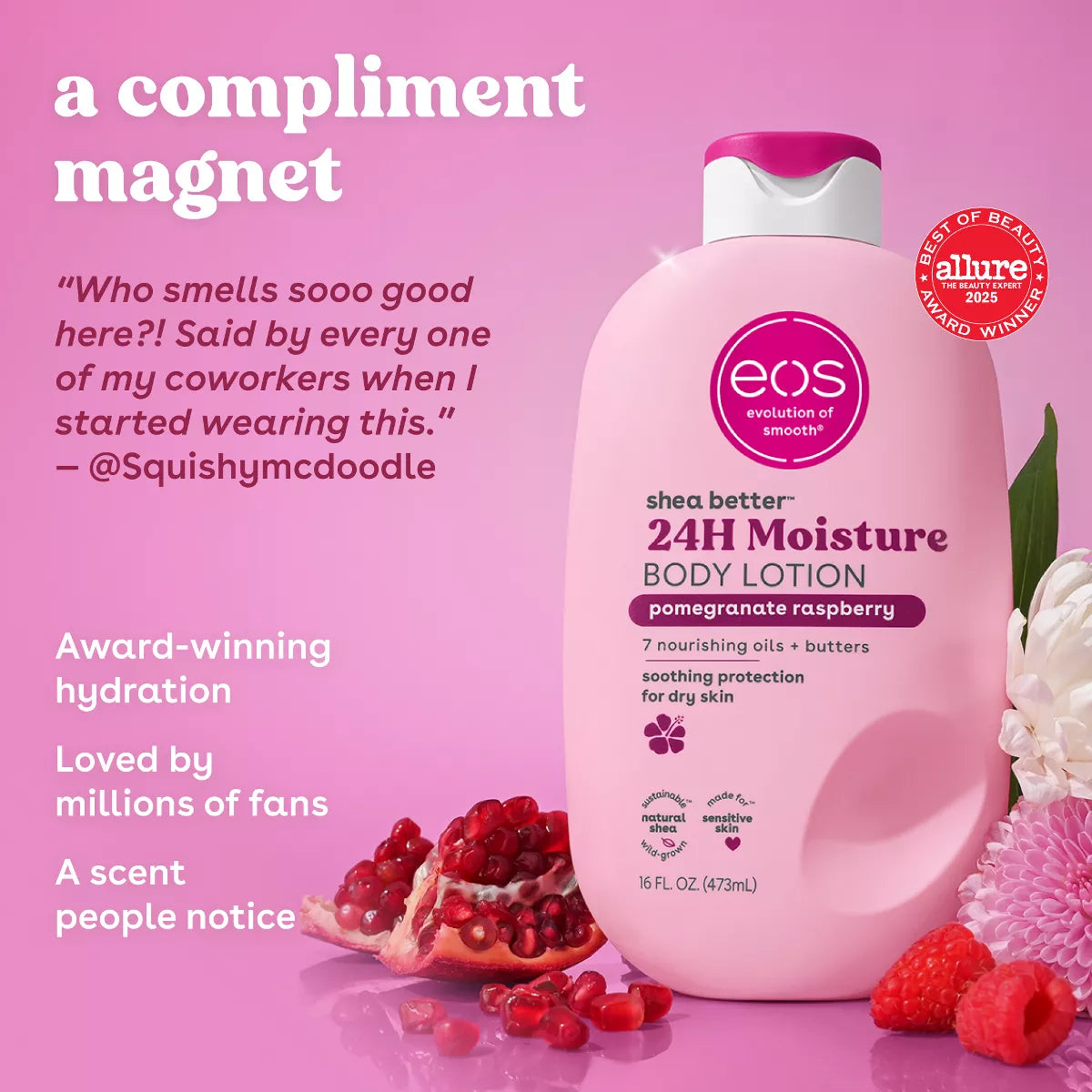 Eos Shea Better 24H Moisture Body Lotion - Pomegranate Raspberry - 16 Fl Oz: Hypoallergenic, Paraben-Free, Phthalate-Free