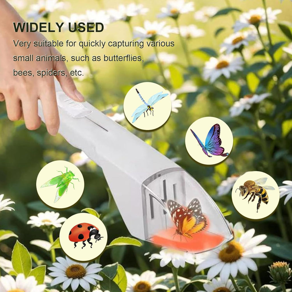 2Pcs Small Animals Catcher Quick Release Humane Catching Tool Clear Contactless Observer Kids Adults Nature Exploration Container to Capture Butterflies, Bees, Spiders, Etc (Black+White)