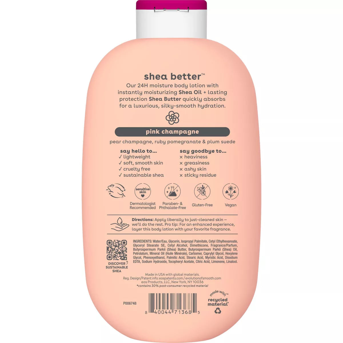 Eos Shea Better 24H Moisture Body Lotion - Pink Champagne - 16Oz