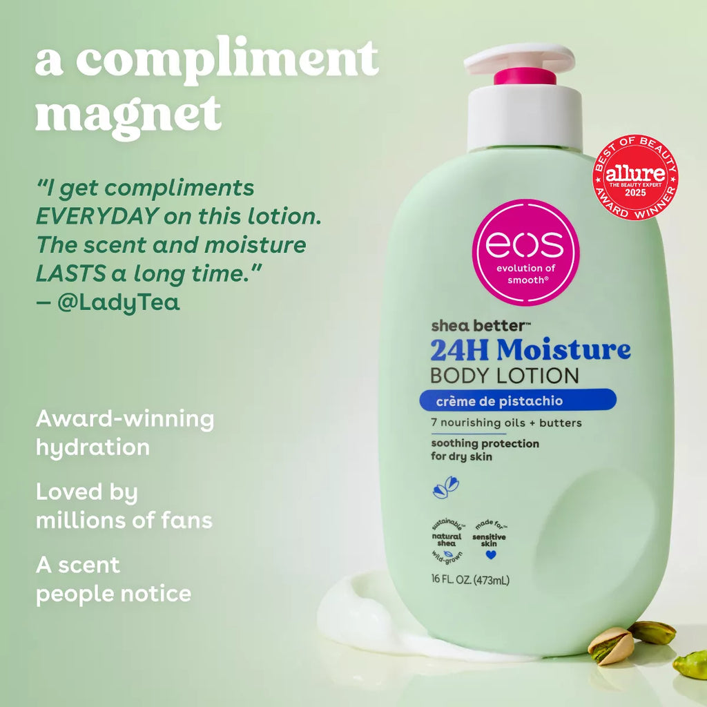 Eos Shea Better 24H Moisture Body Lotion - Crème De Pistachio - 16 Fl Oz: Moisturizing, Soothing, Whole Body Use, Hypoallergenic