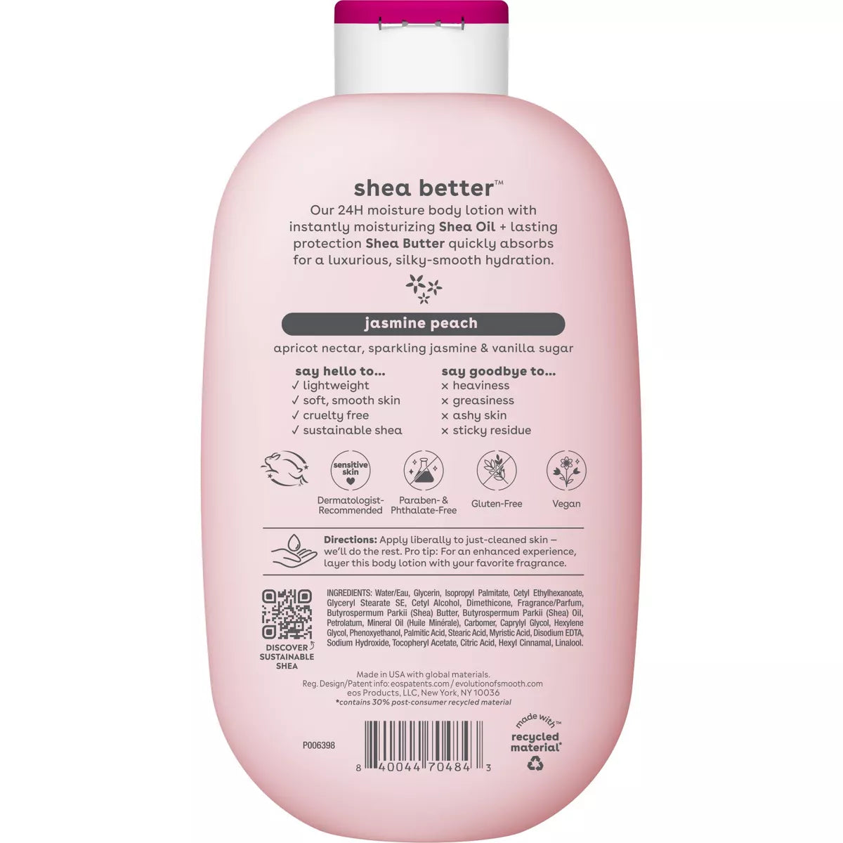Eos Jasmine Peach Body Lotion - 16Oz: Moisturizing, Soothing, Nourishing, Hypoallergenic